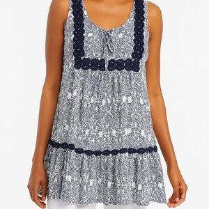 Dept222 Tank Tunic Top - Size Small - Navy and White - EUC
